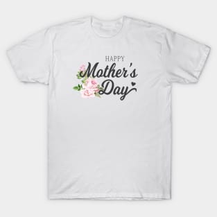 Elegant Happy Mother's Day Calligraphy with Pink Roses T-Shirt